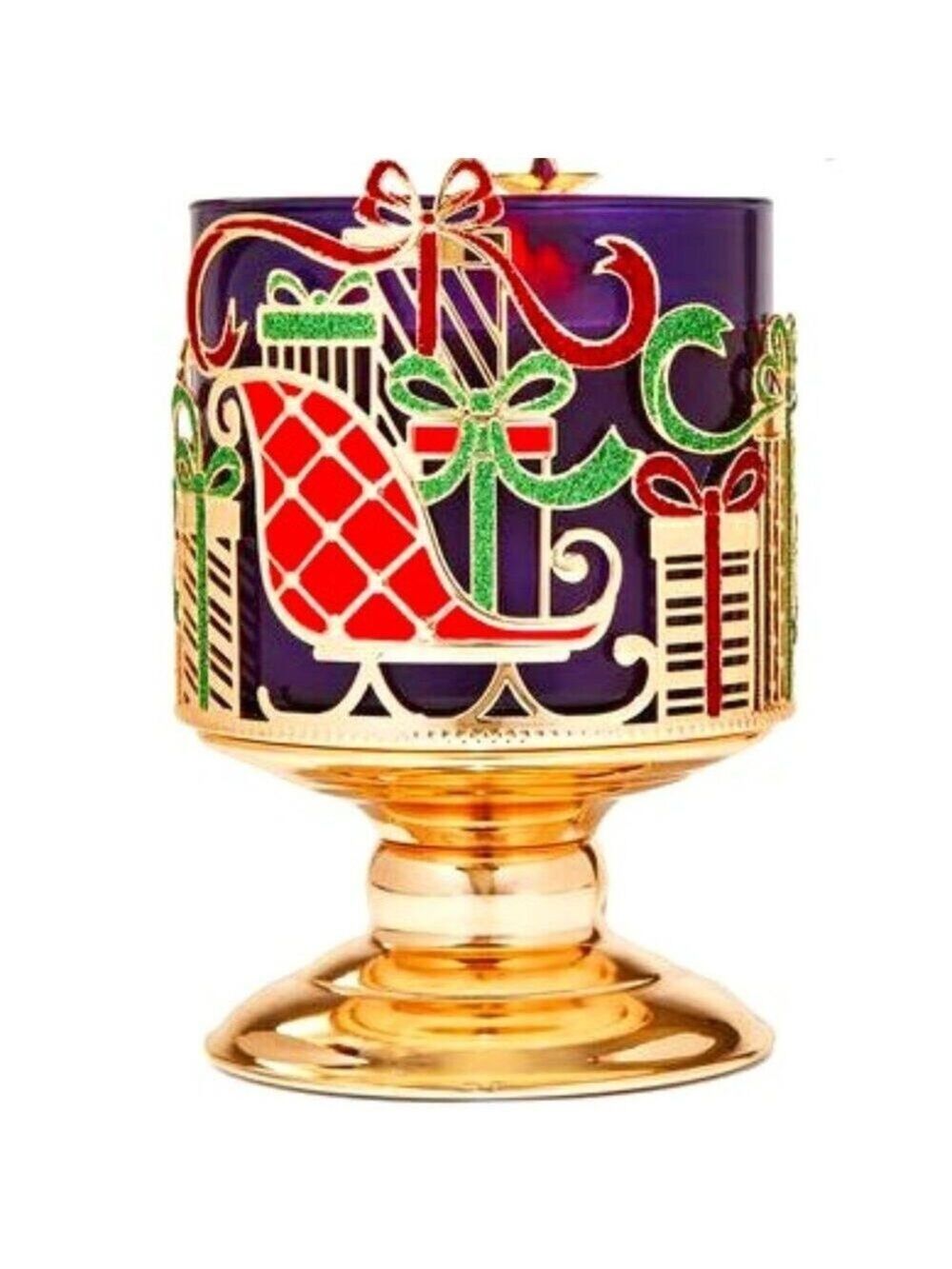 BATH & BODY WORKS CHRISTMAS SLEIGH PRESENTS 3-WICK CANDLE HOLDER